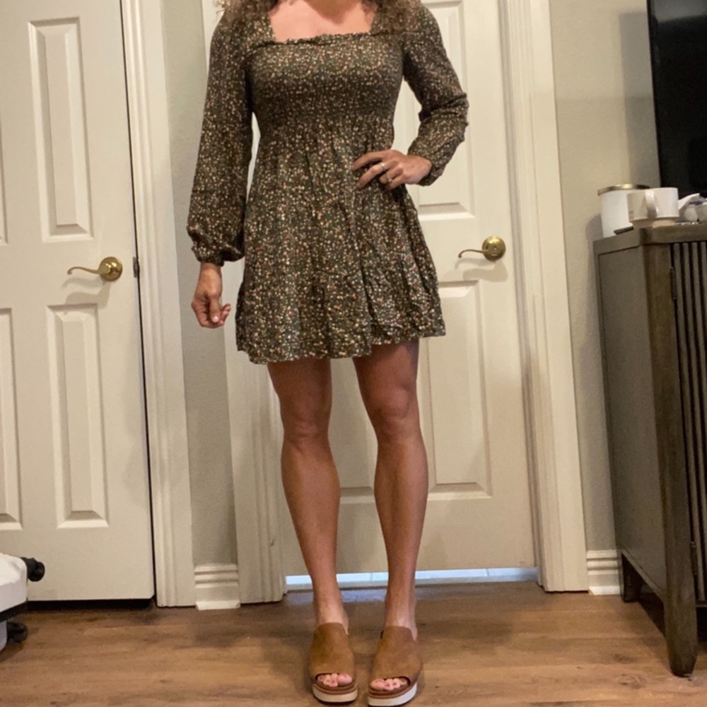 Green floral boho dress